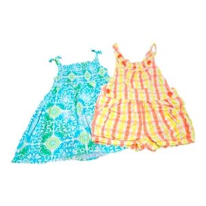 Savannah Blue and Green Floral Kids' Dress and Osh Gosh Romper